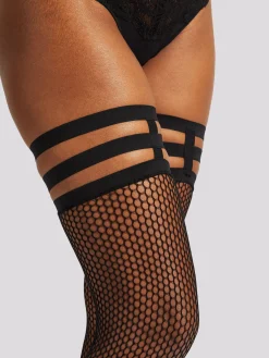 Leg Harness Fishnet Hold Ups - Black