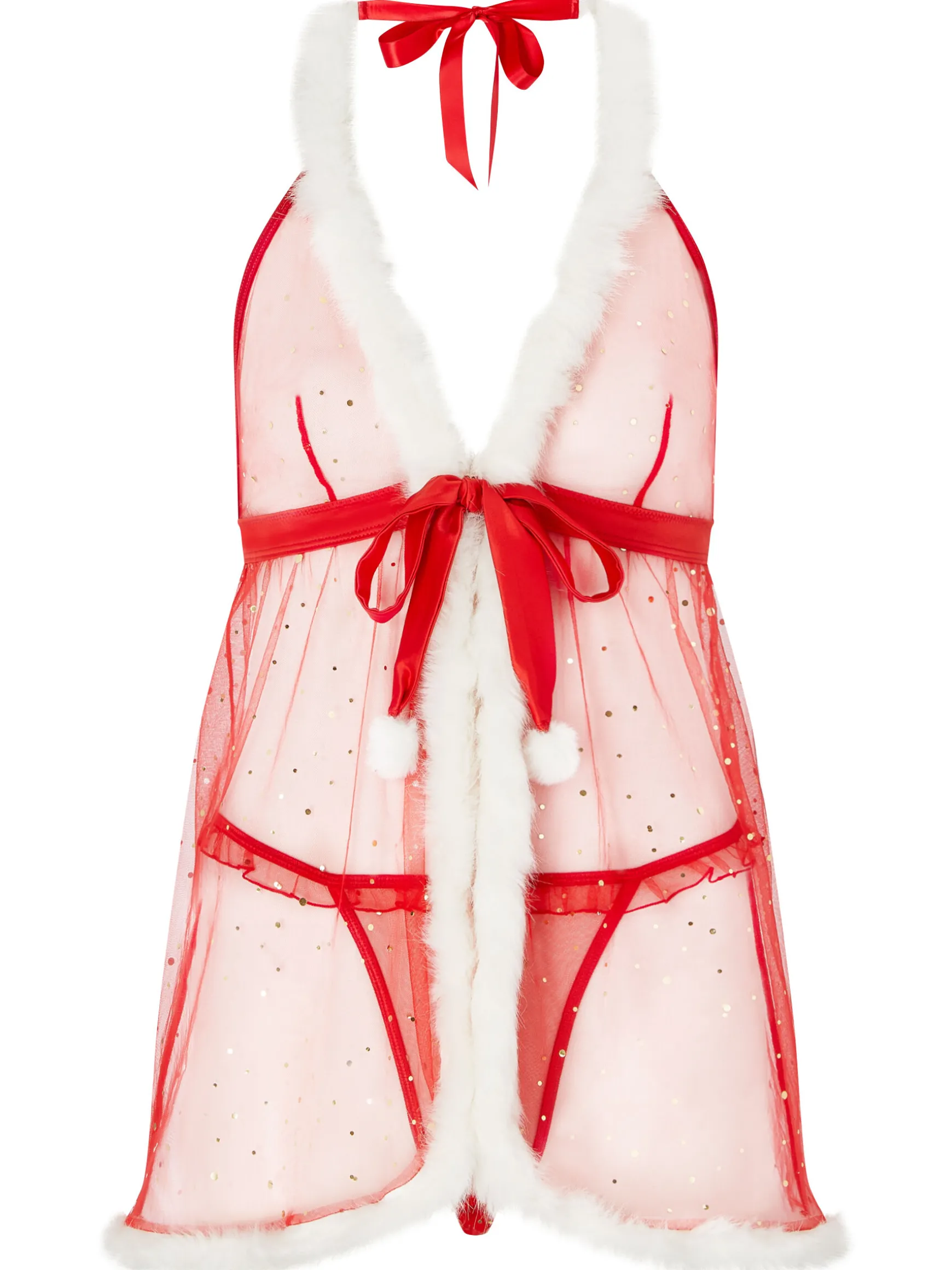 Let It Snow Christmas Babydoll Lingerie 2 Piece Set - Red
