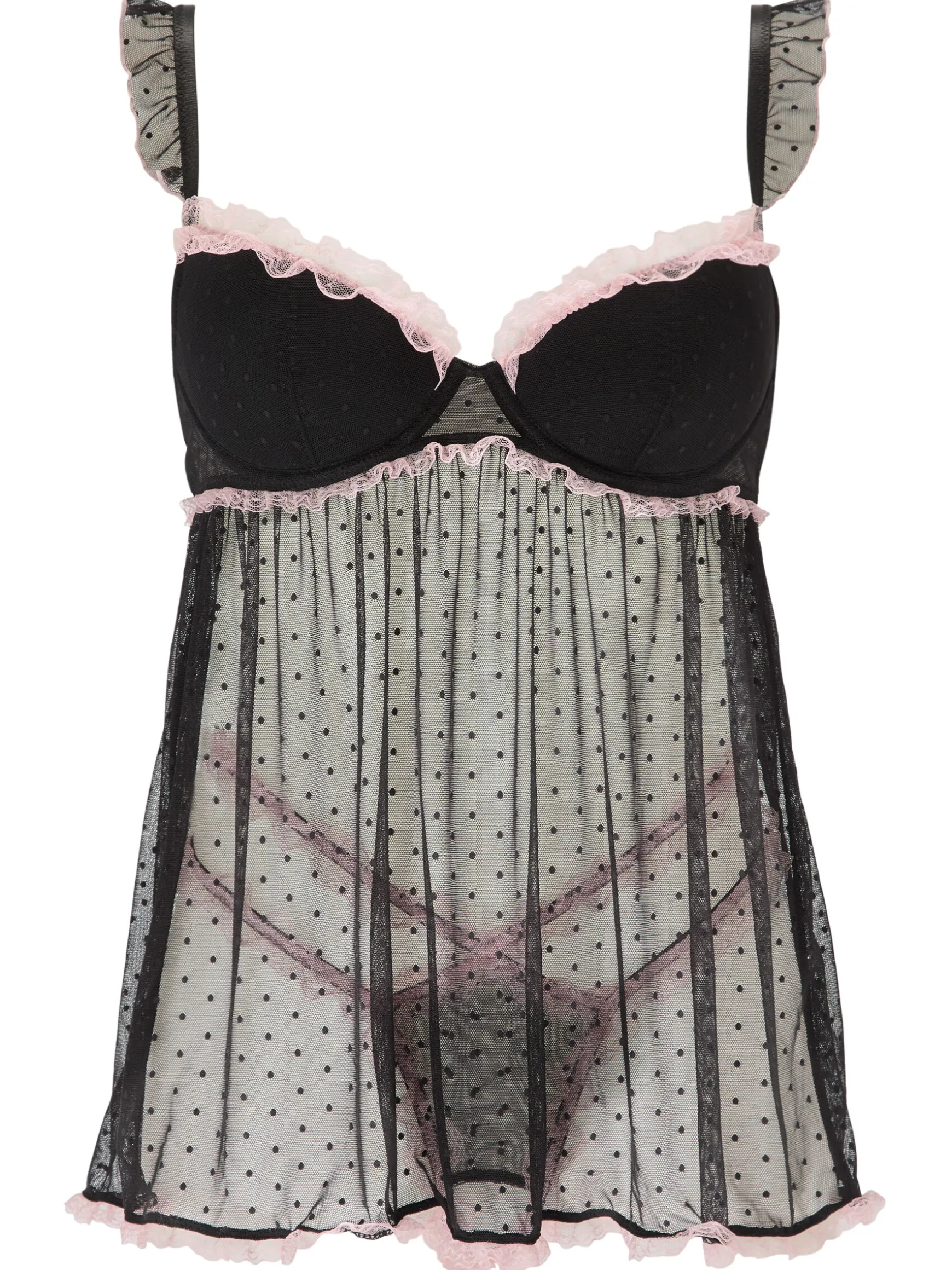 Locked On Love Crotchless Babydoll Lingerie 2 Piece Set - Black/Pink