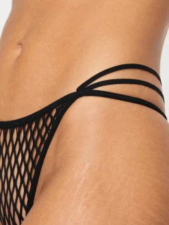 Lose Control Fishnet Crotchless Thong - Black