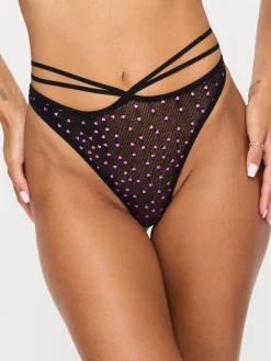 Love Me Heart Sequin Crotchless Thong - Black/Pink