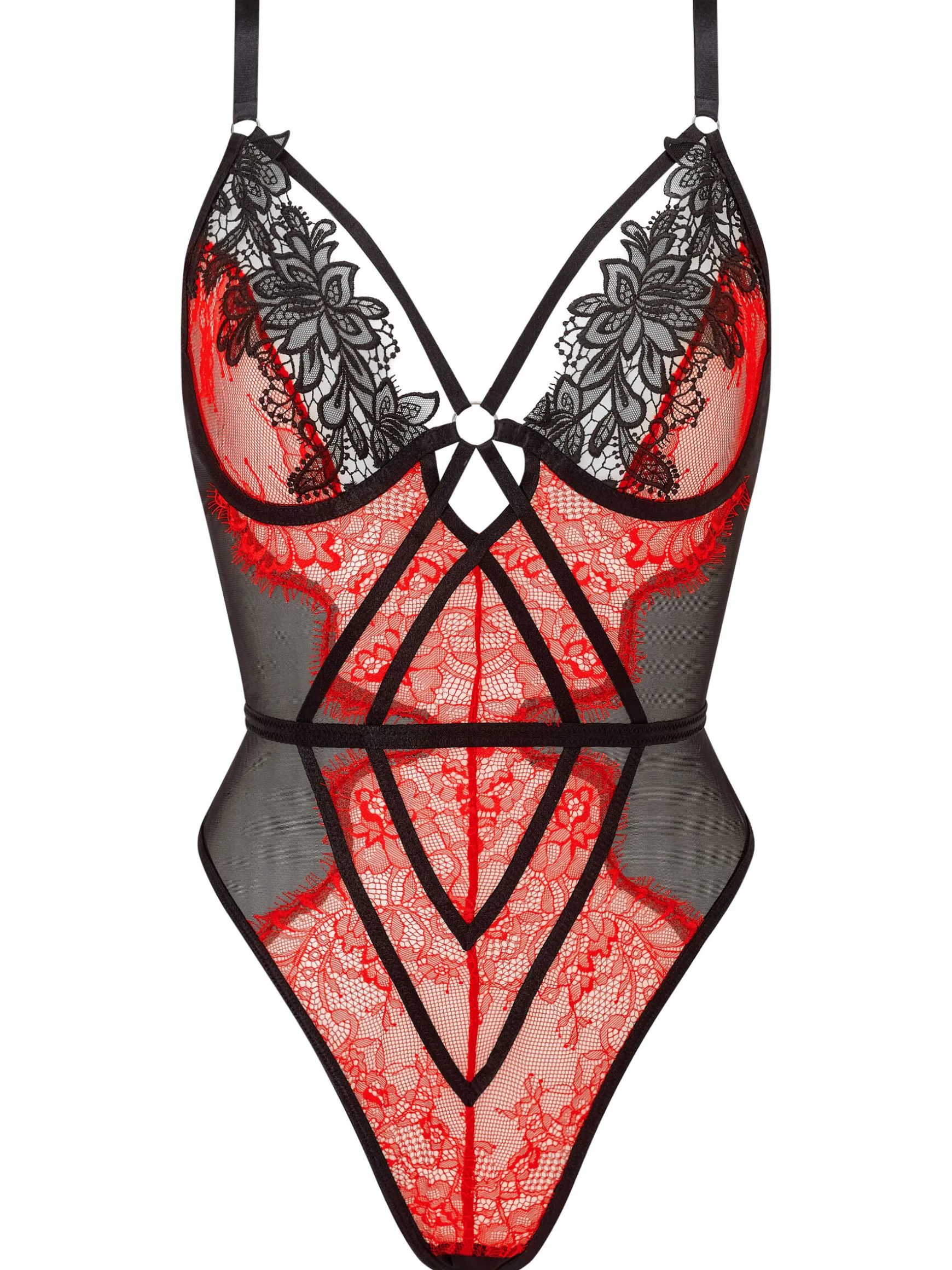 Lovers Secret Lace Crotchless Lingerie Body - Black/Red