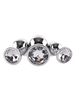 Metal Jewelled Butt Plug 3 Piece Set