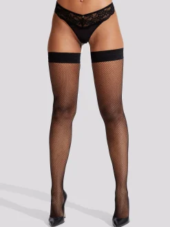 Micro Fishnet Seamed Hold Ups - Black