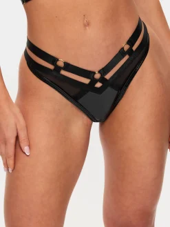 Minx PU Harness Crotchless Thong - Black