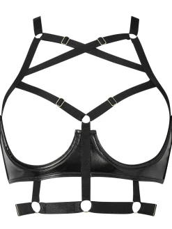 Minx PU Harness Peephole Bra - Black