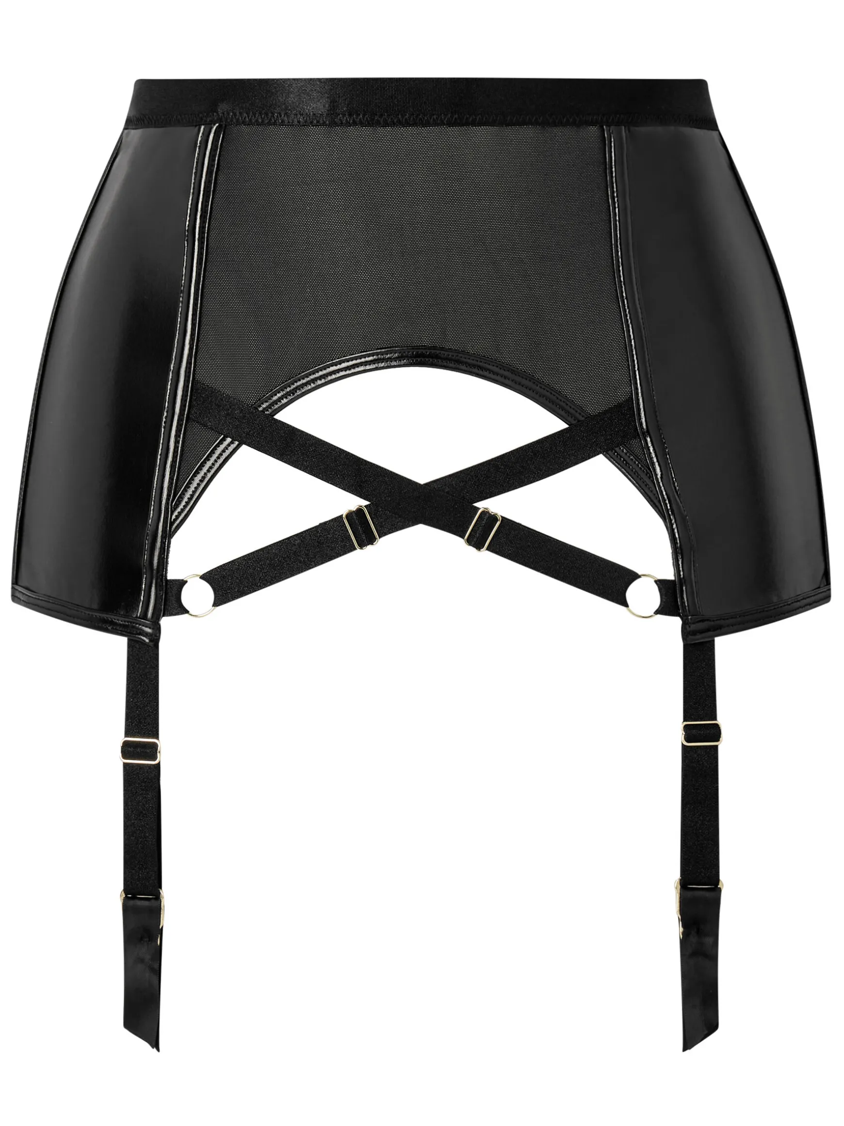 Minx PU Waspie Suspender - Black