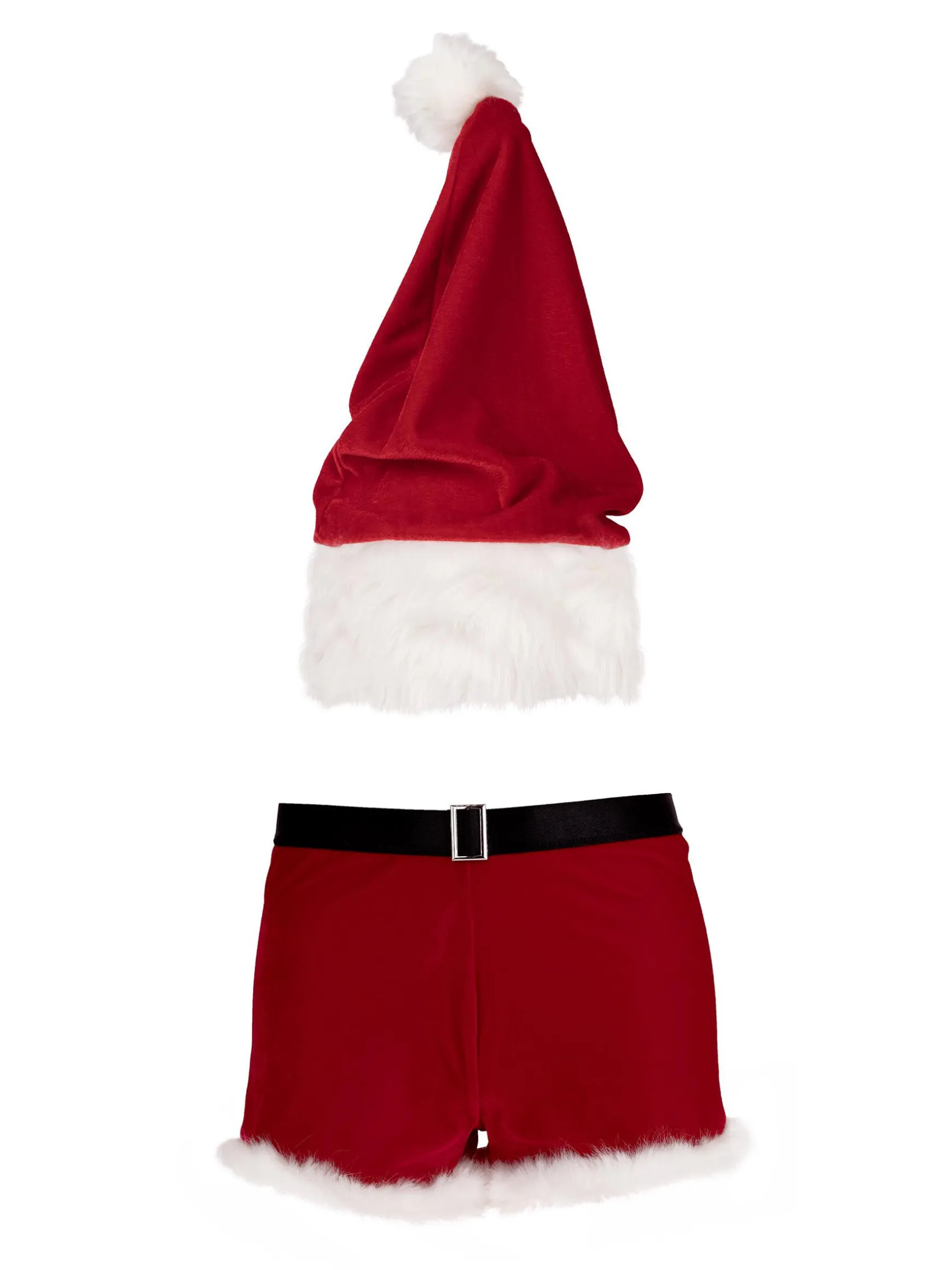 Mr Claus 2 Piece Velvet Sexy Men's Costume with Santa Hat - Red