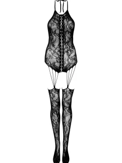 Mystic Tease Lace Crotchless Bodystocking - Black