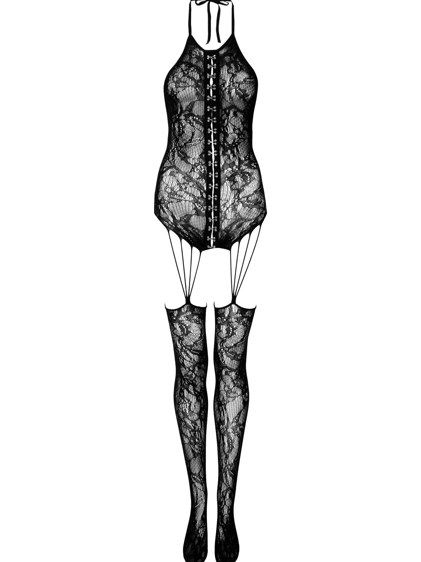 Mystic Tease Lace Crotchless Bodystocking - Black