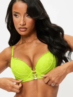 Neon Crush Lace Padded Plunge Bra - Lime