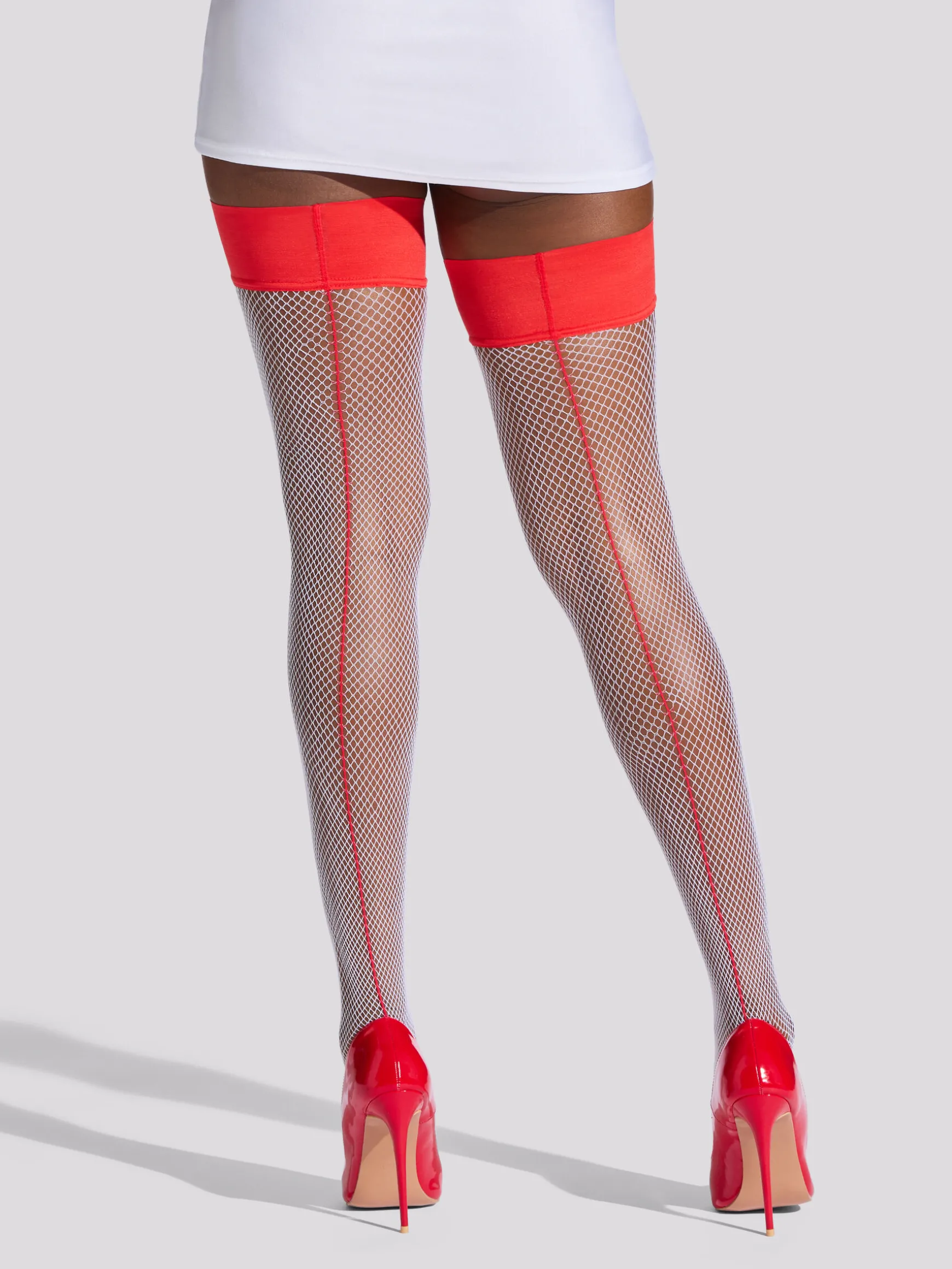 Nurse Bow Fishnet Hold Ups - White
