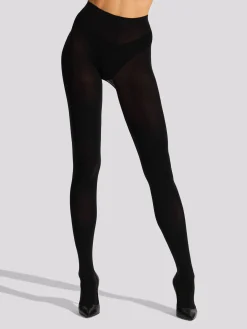 Opaque Crotchless Tassel Bow Open Back Tights - Black/Red