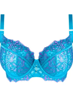 Pearlescent Embroidered Non Padded Balcony Bra - Turquoise