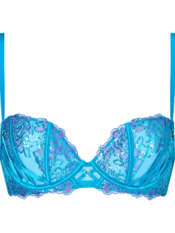 Pearlescent Embroidered Non Padded Balcony Bra - Turquoise