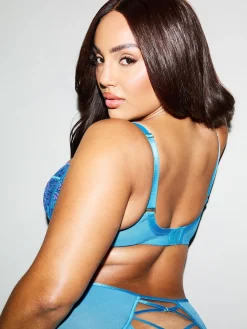 Pearlescent Embroidered Non Padded Balcony Bra - Turquoise