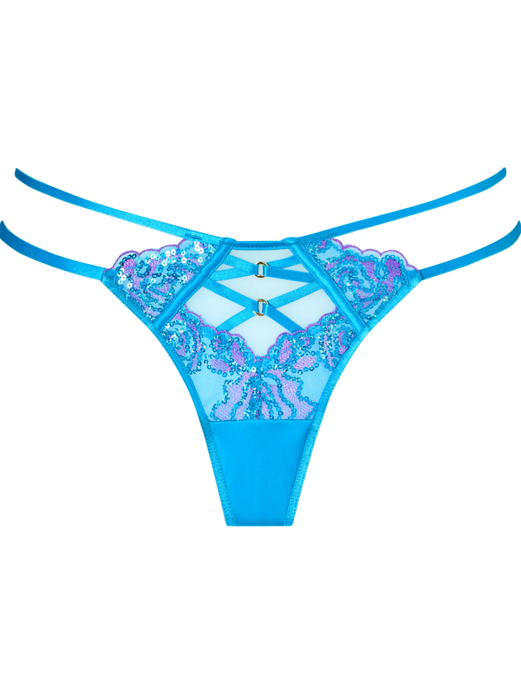Pearlescent Embroidered Thong - Turquoise