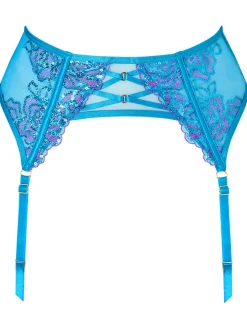 Pearlescent Embroidered Waspie Suspender - Turquoise
