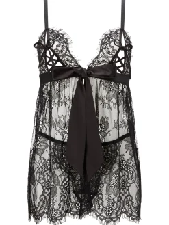 Place In My Heart Lace Crotchless Babydoll 2 Piece Set - Black