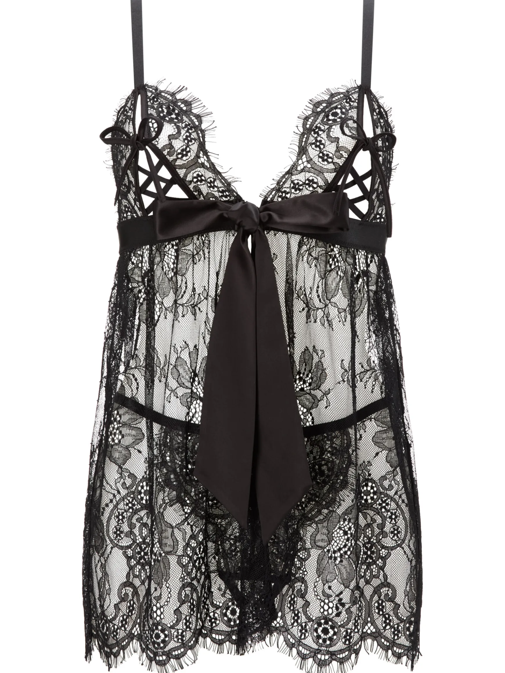 Place In My Heart Lace Crotchless Babydoll 2 Piece Set - Black
