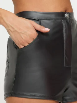 Plain PU Shorts - Black