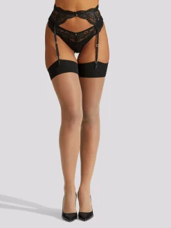 Plain Top Seamed Glossy Stockings - Nude/Black