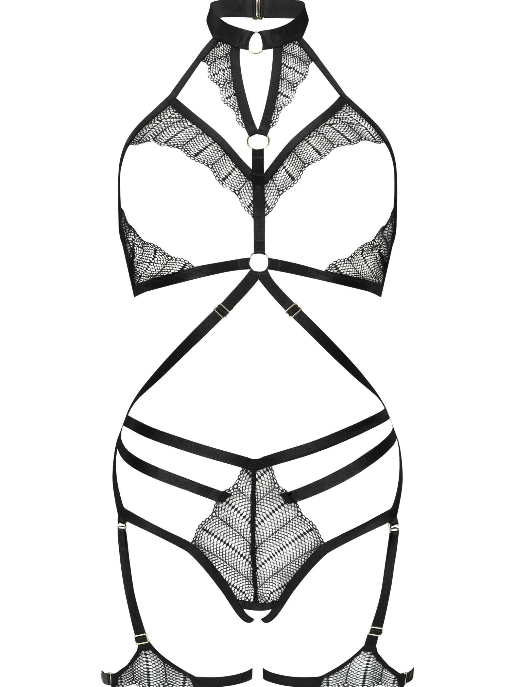 Please Me Lace Crotchless Lingerie Body - Black