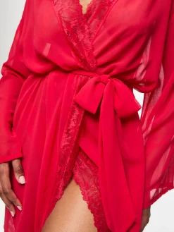 Promising Lace Trim Robe - Red