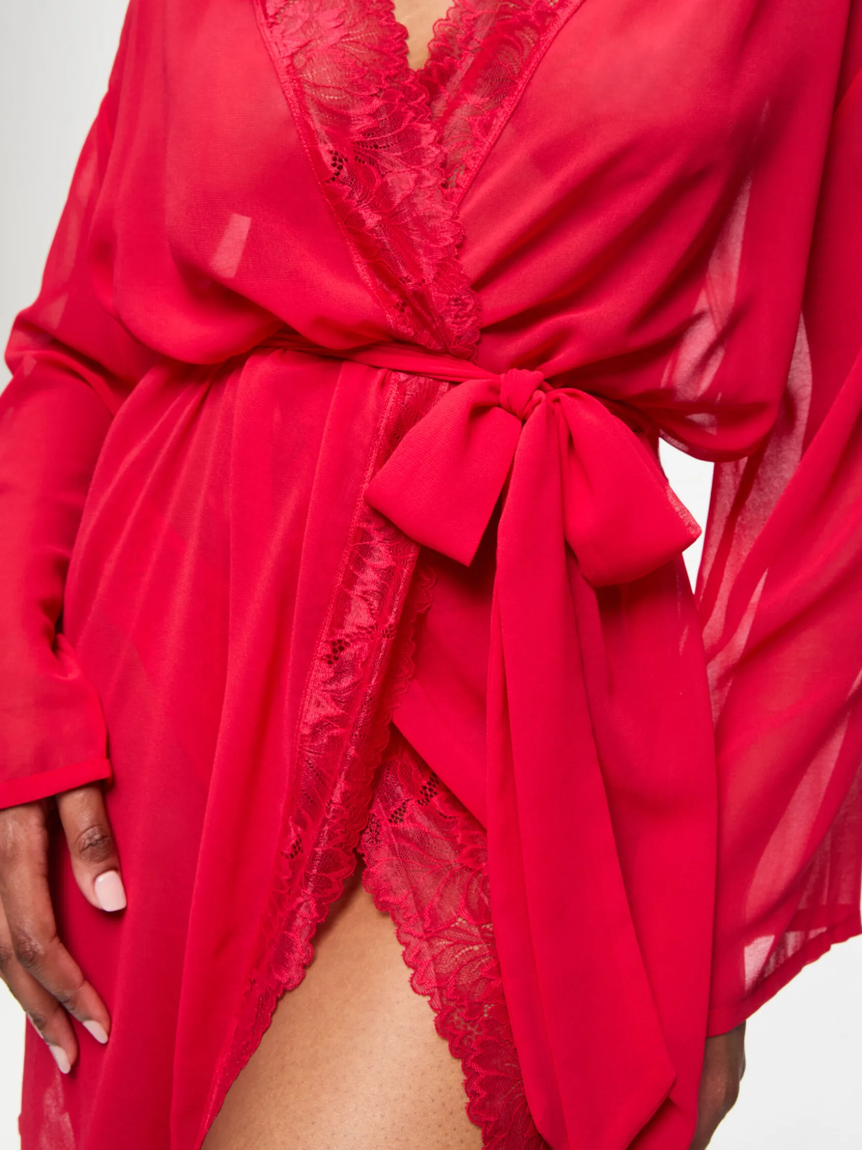 Promising Lace Trim Robe - Red