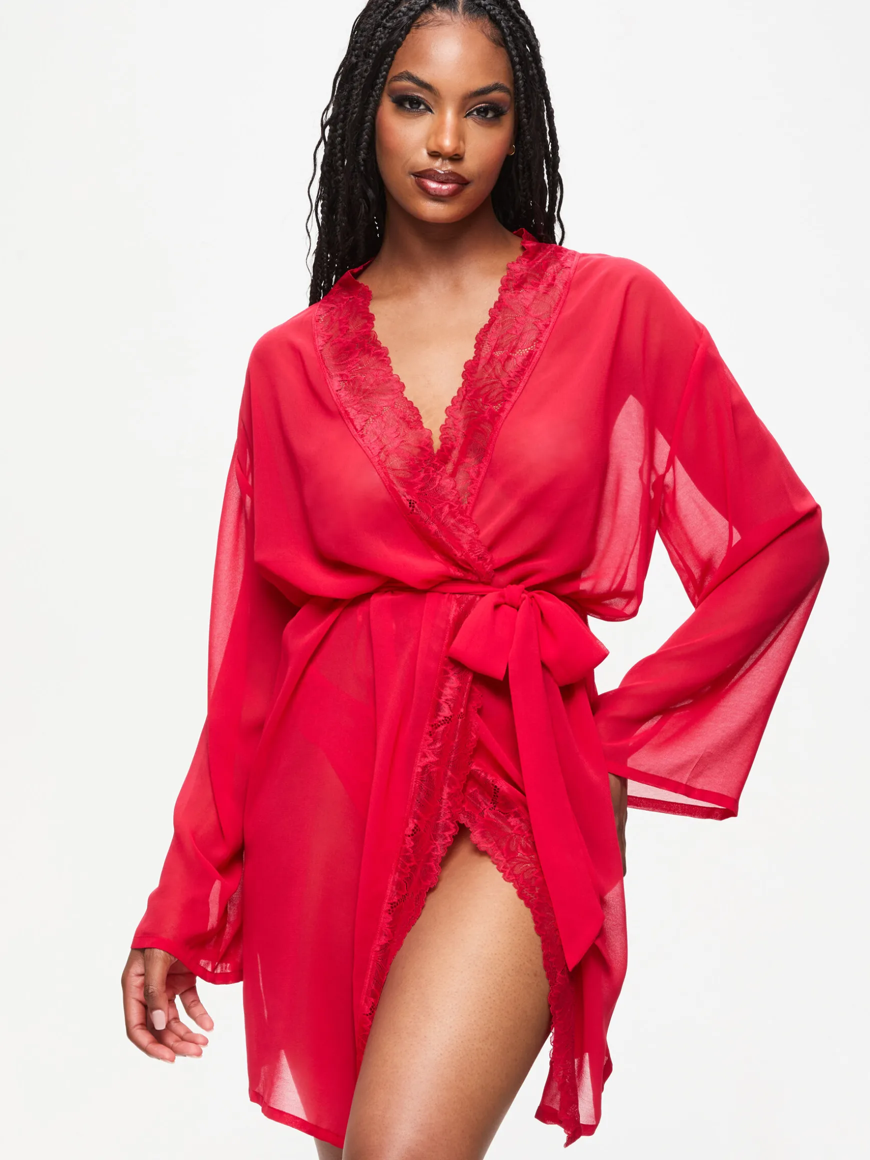 Promising Lace Trim Robe - Red
