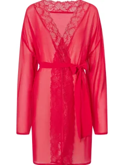 Promising Lace Trim Robe - Red