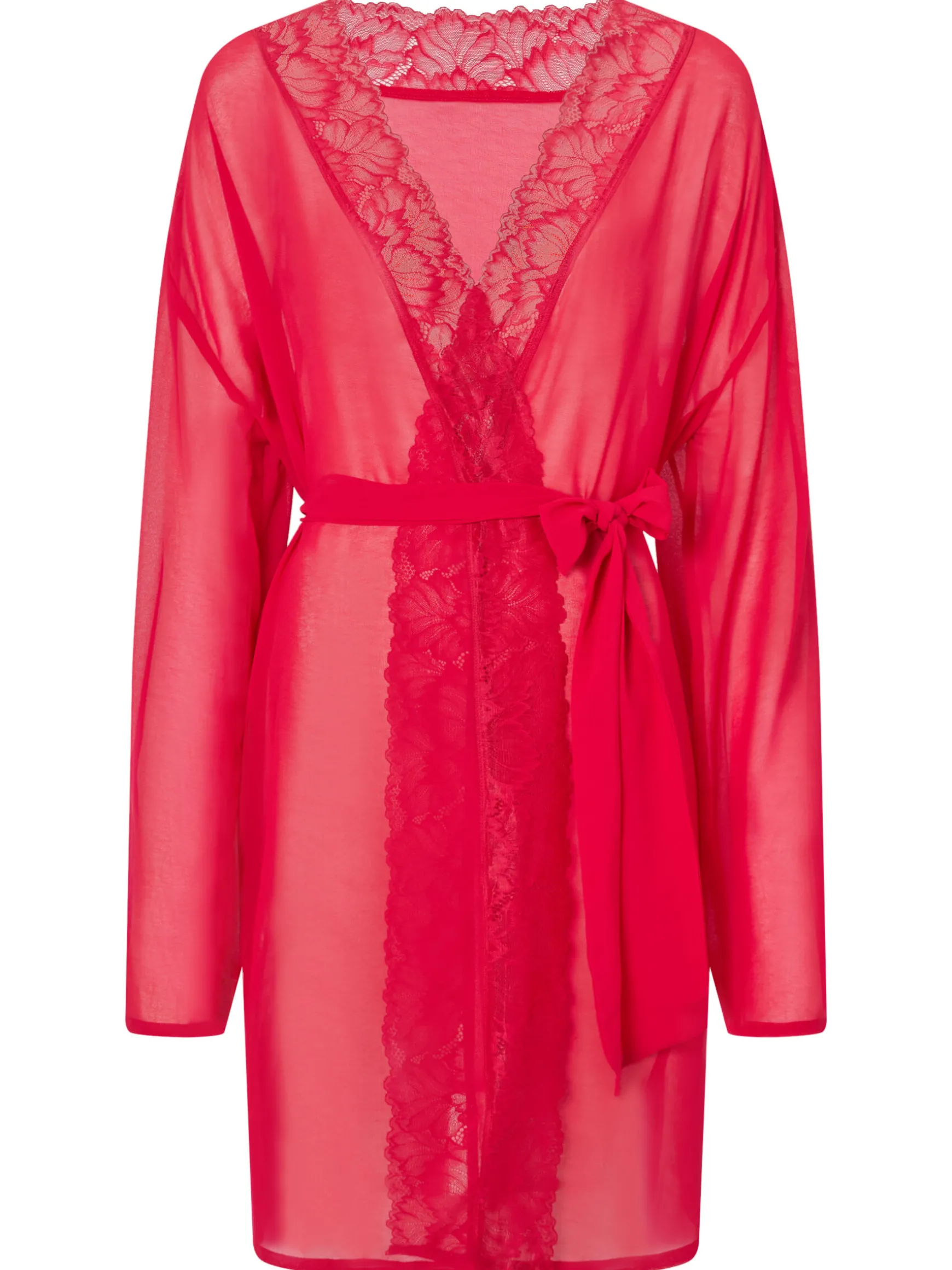 Promising Lace Trim Robe - Red