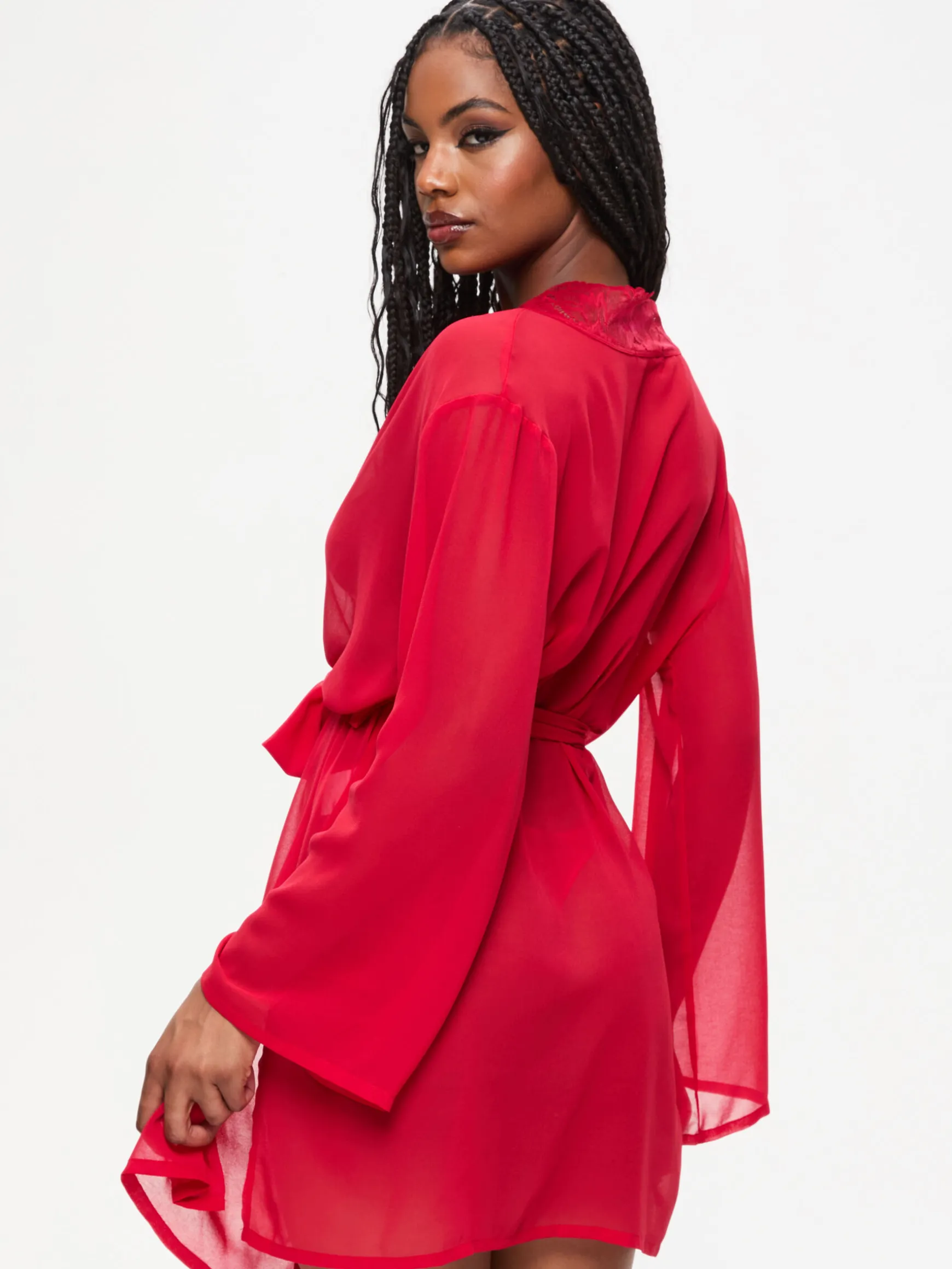 Promising Lace Trim Robe - Red