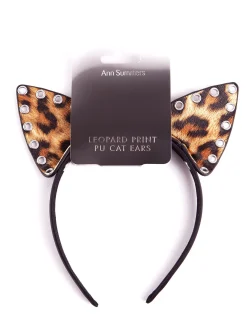 PU Animal Print Cat Ears Headband
