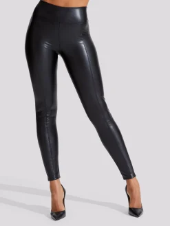 PU Seamed High-Waisted Leggings - Black