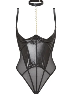 Revolutionary PU Crotchless Body with Detachable Choker Chain - Black