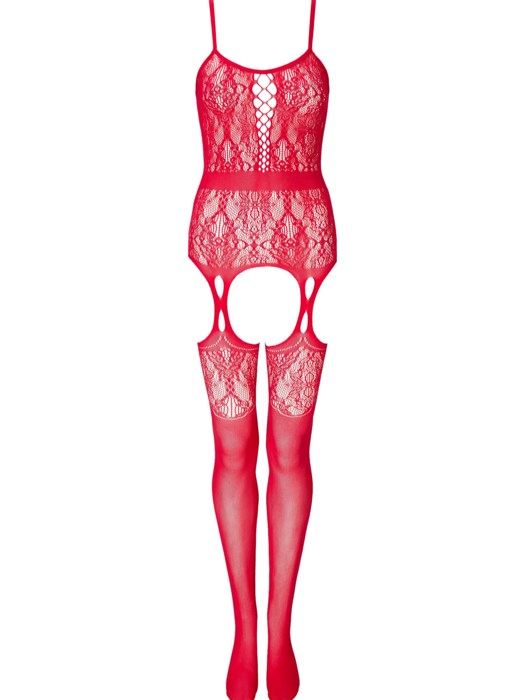 Risk Taker Fishnet Lace Crotchless Bodystocking - Red