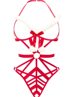 Saucy Santa Peek-A-Boo Christmas Body with Faux Fur Trim - Red