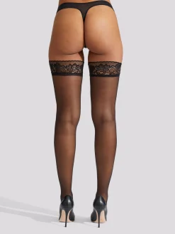 Scallop Edged Lace Top Hold Ups - Black