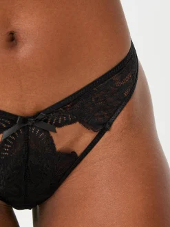 Scandalous Lace Crotchless Brazilian Knickers - Black