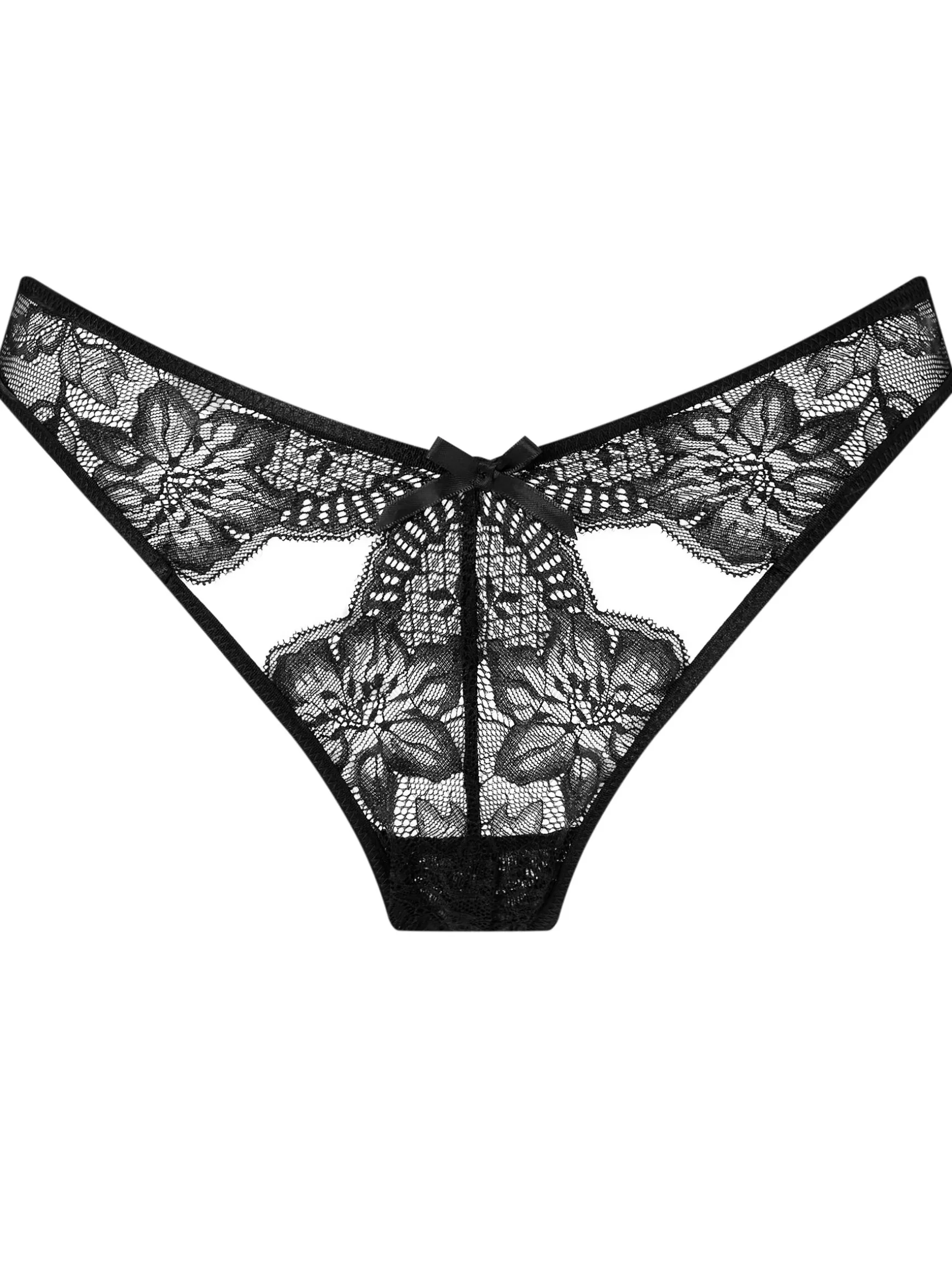 Scandalous Lace Crotchless Brazilian Knickers - Black