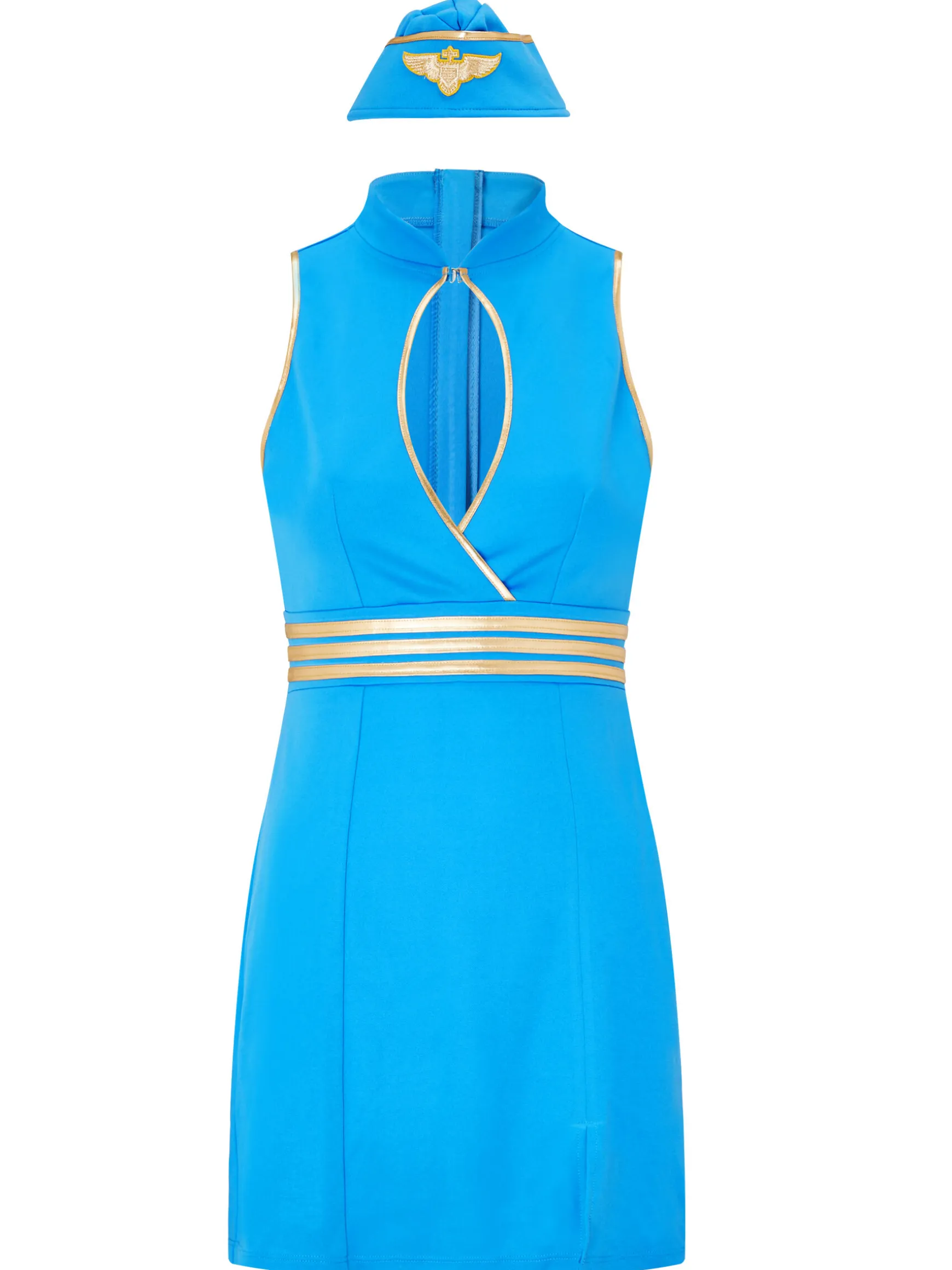 Sexy Air Hostess 2 Piece Costume with Hat - Light Blue