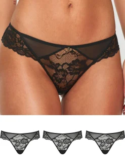 Sexy Lace Brazilian Knickers - Pack of 3 - Black