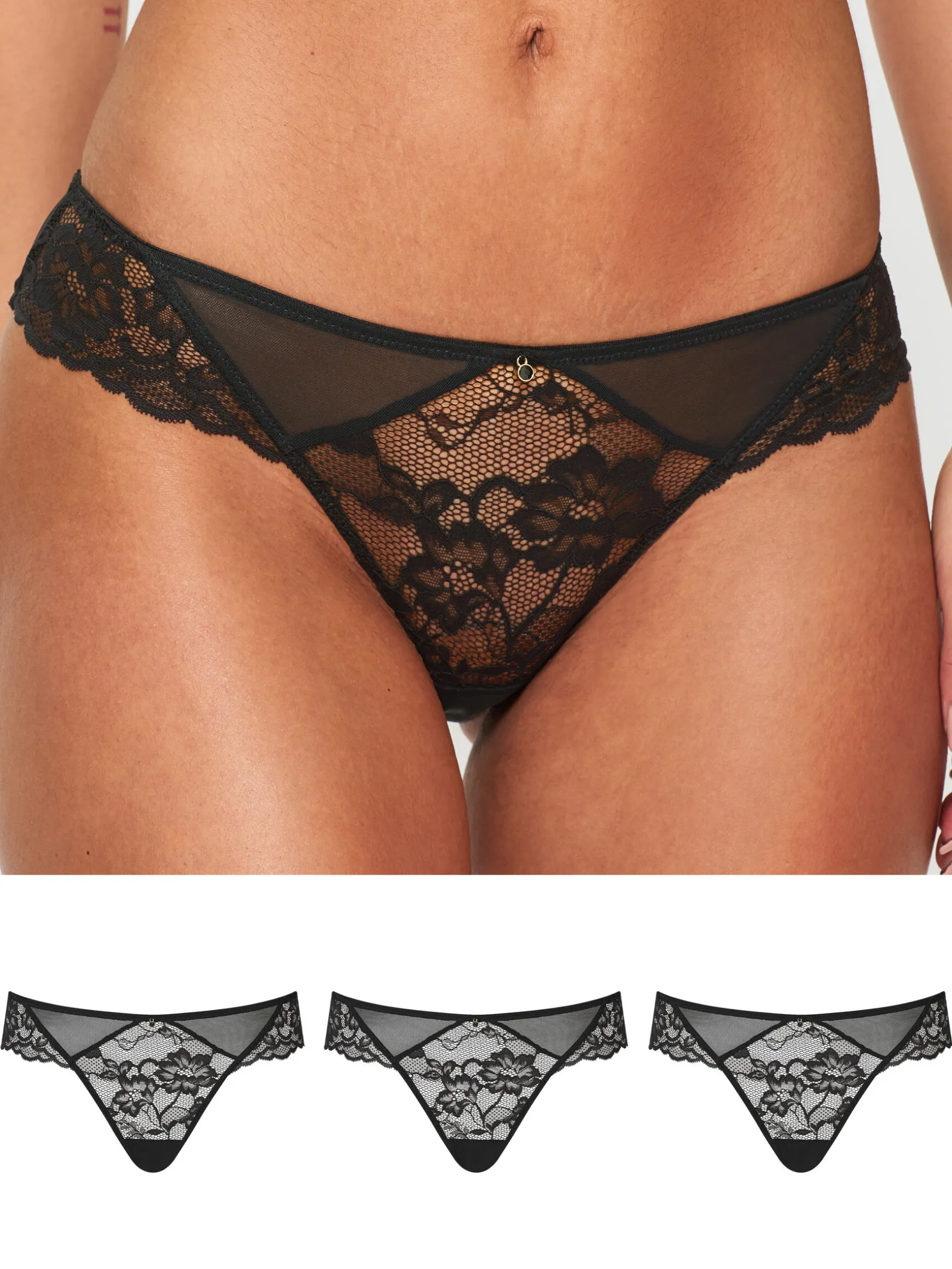 Sexy Lace Brazilian Knickers - Pack of 3 - Black