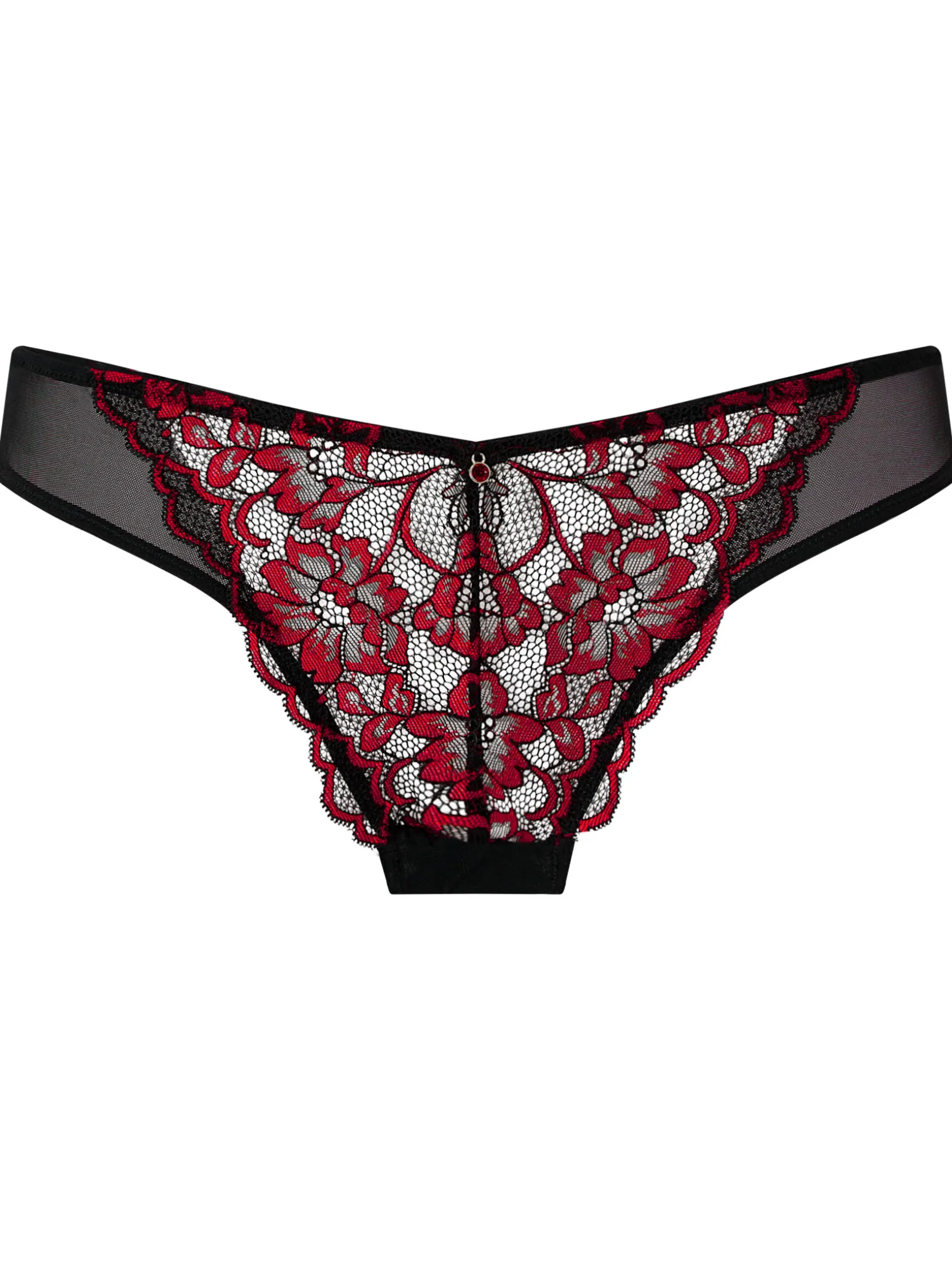 Sexy Lace Brazilian Knickers - Black/Red