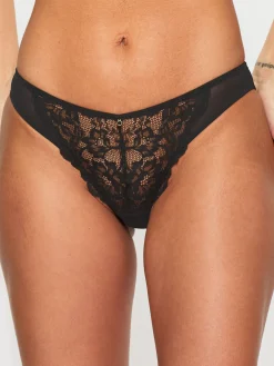 Sexy Lace Crotchless Brazilian Knickers - Black