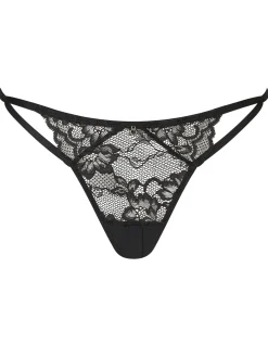 Sexy Lace Crotchless G-String - Black