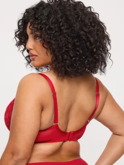 Sexy Lace Fuller Bust Non Padded Plunge Bra - Red