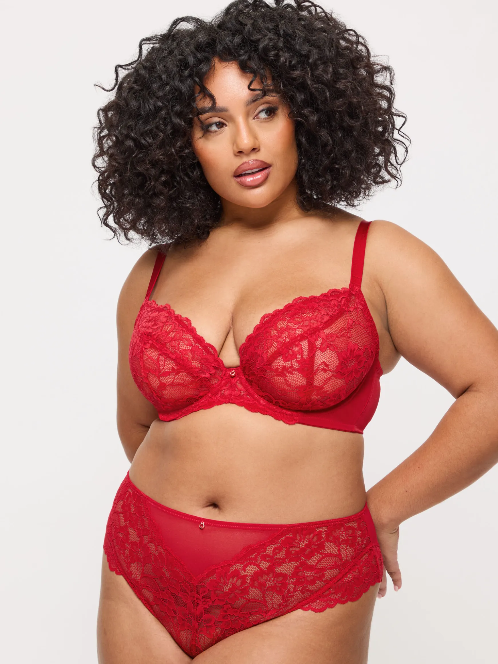 Sexy Lace Fuller Bust Non Padded Plunge Bra - Red