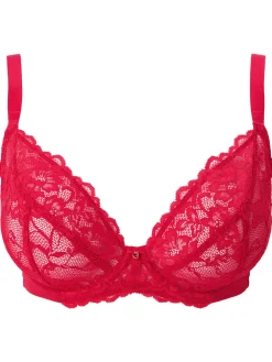 Sexy Lace Fuller Bust Non Padded Plunge Bra - Red